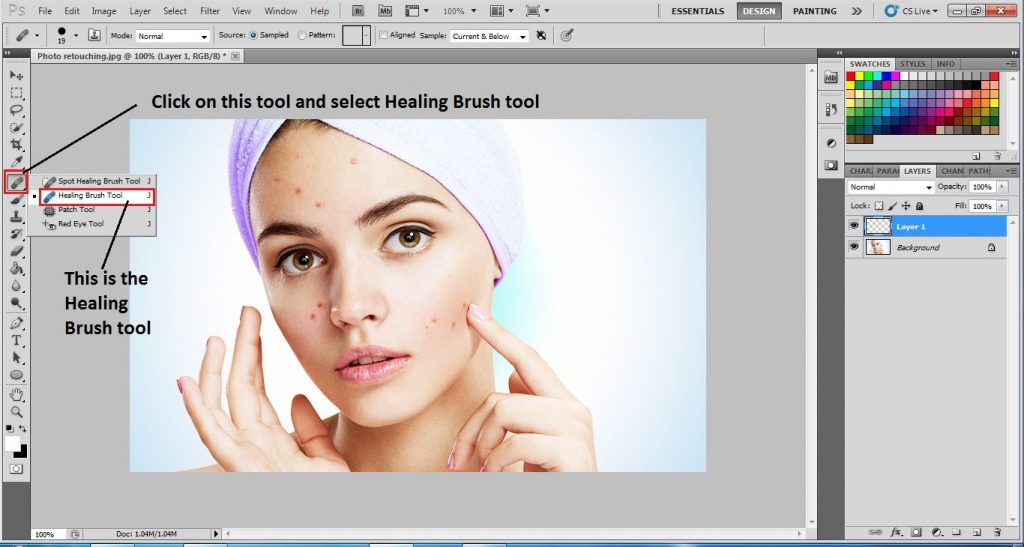 Choose the Healing Brush Tool