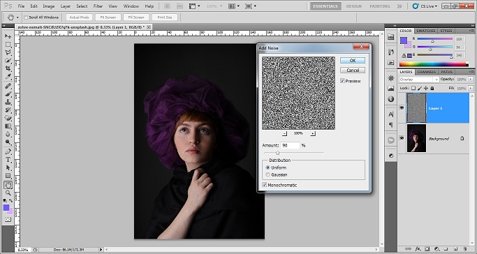 Add grainy effect in Photoshop