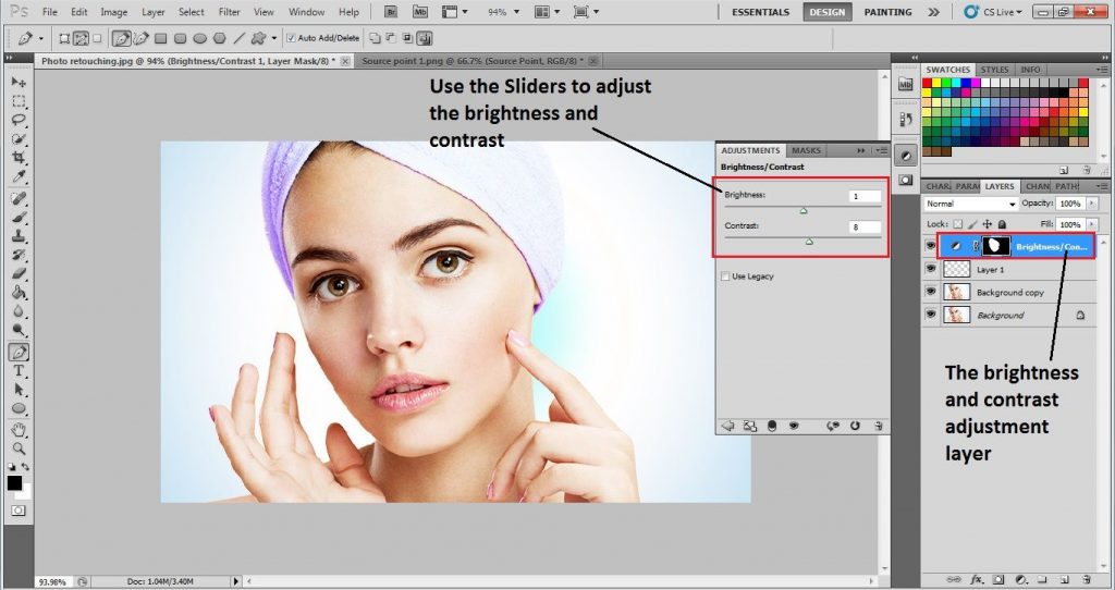 Slider to adjust brightness
