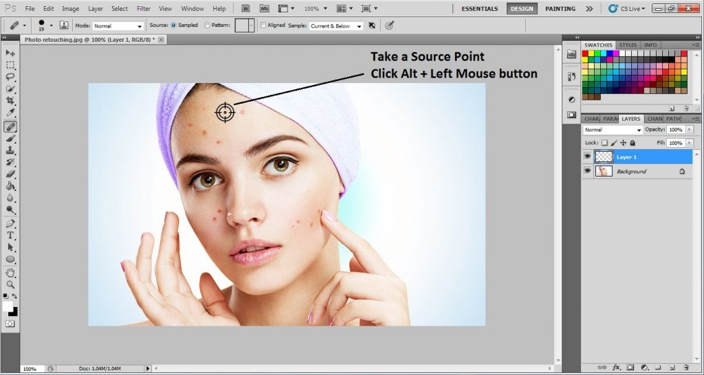 Selecting the Source Point, Using the Healing Brush Tool