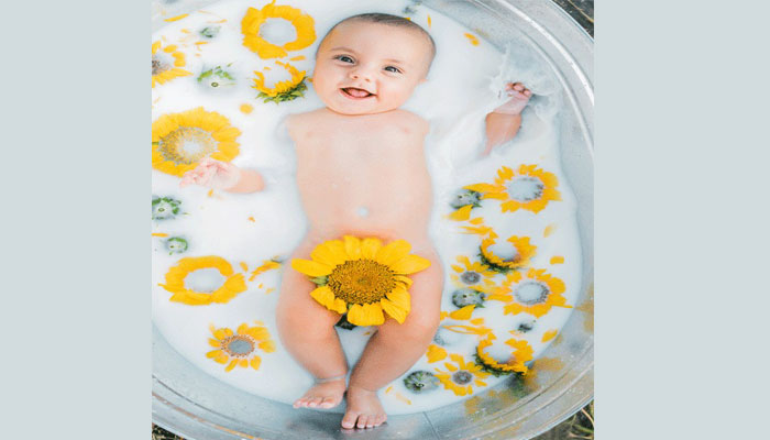 flowers on milk bathtub